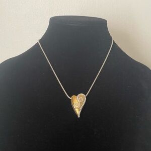 Brighton Gold and Silver, clear rhinestone swirl heart pendant necklace Corazon